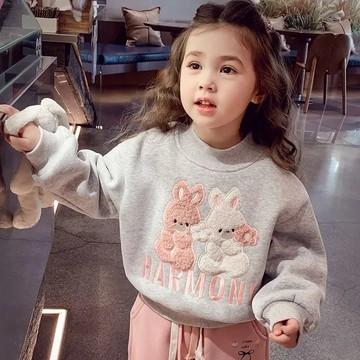 女童加絨衛衣冬裝新款洋氣兒童卡通衛衣小女孩百搭休閒打底衫 女童衛衣 韓版套頭衛衣 兒童大學T 加絨加厚打底上衣