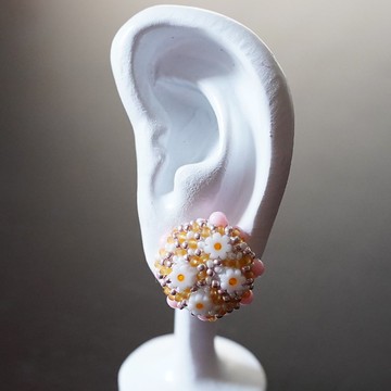 廚房2 耳夾 耳針 串珠刺繡 粉色 黃色 銀色 誇飾