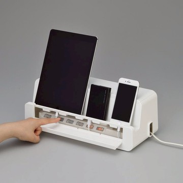 日本製多功能平板手機充電架/集線收納盒-多色可選 黑