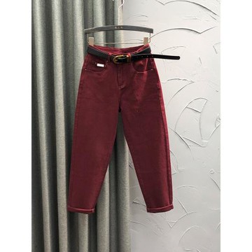 清倉高腰加絨休閑哈倫牛仔褲女士秋季時尚寬松彈力加厚蘿卜垮褲