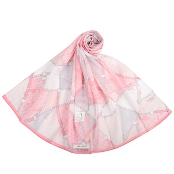 TRUSSARDI 經典皮飾圖案純綿抗UV長型薄圍巾-粉色