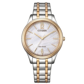 CITIZEN 星辰 光動能大三針時尚錶-銀x玫瑰金-女錶(EM0416-78A)34mm