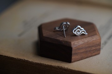 925 純銀吉針祥雲耳環 (E30) - 手作