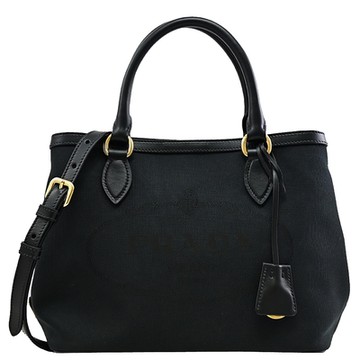 PRADA 復古大LOGO帆布兩用手提包(黑)