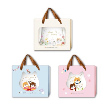 開窗橫式寬底 小禮物紙袋-粉/藍/米