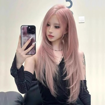 【KEKE】粉色假髮女長直髮 辣妹全頭套lolita洛麗塔cos中分高層次潮流