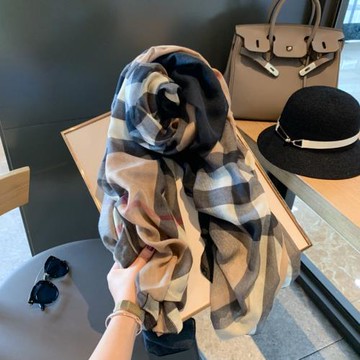 秋冬季韓版氣質百搭絲巾紗巾漸變拼色格子棉麻圍巾旅游造型披肩女