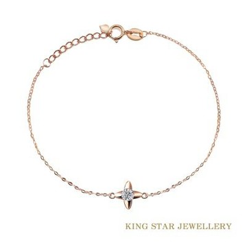 King Star 18K天然鑽石手鍊 玫瑰金 十字(20分視覺效果)