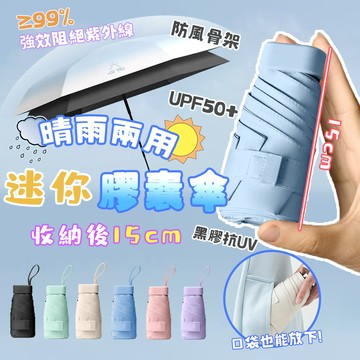 【台灣現貨🔥隔日達】迷你遮陽傘 膠囊傘 便攜口袋傘 抗UV 黑膠傘 防紫外線 卡片雨傘 晴雨傘 防曬傘 摺疊傘 輕量傘