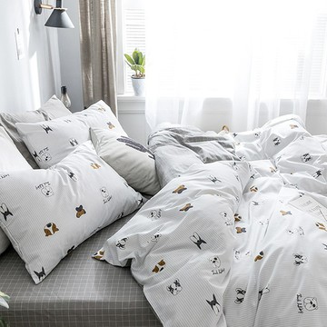 床包被套組(薄被套)-雙人加大 / 舒柔棉四件式 / 漫遊汪星