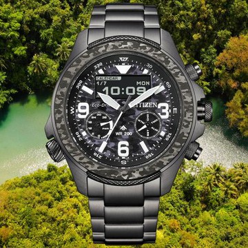 CITIZEN星辰 PROMASTER系列 35週年限量 叢林迷彩 液晶顯示 光動能計時腕錶 JV1008-63E