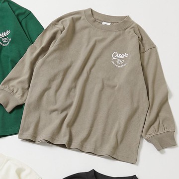 日本 devirock - 100%棉 定番印花寬版長袖上衣-胸前logo-灰棕