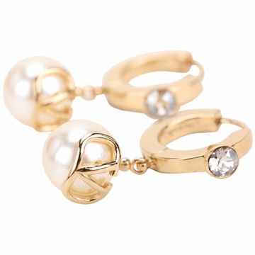 VALENTINO GARAVANI 范倫鐵諾 VLogo 水鑽圓環珍珠綴飾穿針式耳環(金色)