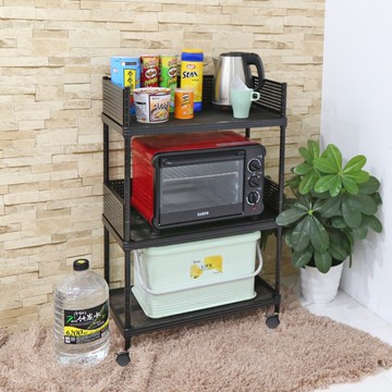 【品樂生活】35X60X94CM 耐重菱形網圍籬款三層推車 烤漆霧黑/六分管/置物架/波浪架/收納架/鐵架