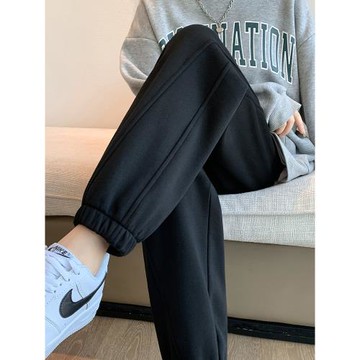 運動褲女春秋冬季加絨2026新款燈籠休閑褲子黑色顯瘦寬松束腳衛褲