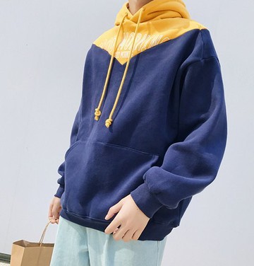 FINDSENSE H1秋季 新款  日本 原宿 撞色 字母印花  時尚 寬鬆 長袖 套頭連帽衛衣 潮男 上衣