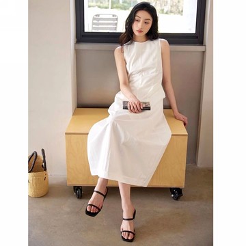 簡約無袖收腰背心裙洋裝(預購)vic005371