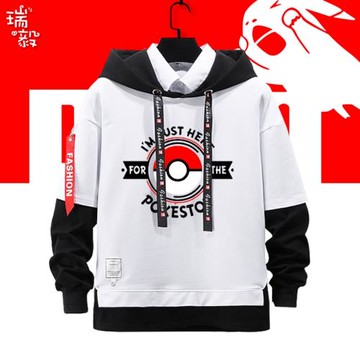 精靈球寶可夢皮卡丘任天堂游戲假兩件連帽衛衣男女兒童裝學生外套