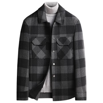 [米蘭精品] 毛呢外套白鴨絨內膽-格子拼色休閒短款防寒保暖男外套74df40