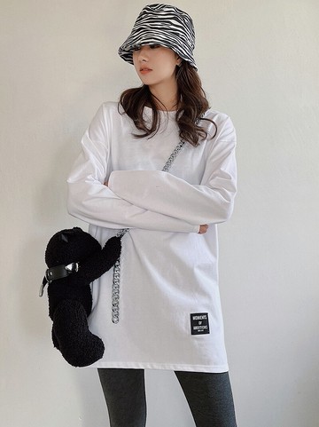 純棉白色打底衫女春秋寬松圓領長袖內搭長款T恤大碼外穿上衣