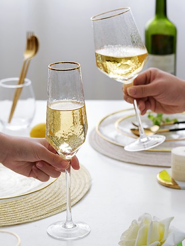 北歐金邊鉆石紅酒香檳杯小奢華ins家用高腳杯葡萄酒杯水晶玻璃杯