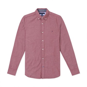 TOMMY 熱銷刺繡Logo長袖襯衫-紅色