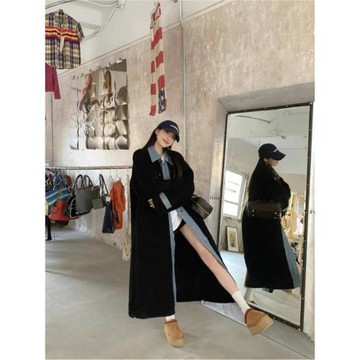 中長款外套女2025秋冬黑色小香風設計感加絨加厚過膝仿羊羔毛大衣