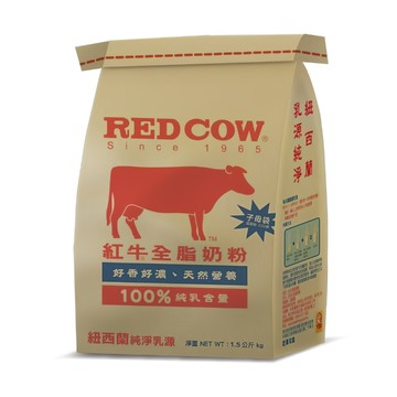 RED COW 紅牛 全脂奶粉，紐西蘭純淨乳源，100%純乳含量  1.5kg  1包