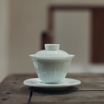 景德鎮影青三才蓋碗底托茶杯陶瓷茶具套裝泡茶器防燙設計簡約家用