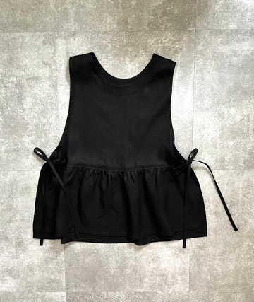 側邊絲帶縮褶背心