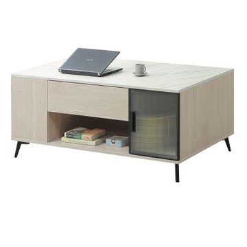 文創集 夏卡斯4.3尺仿石紋單抽大茶几-130x70x55cm免組