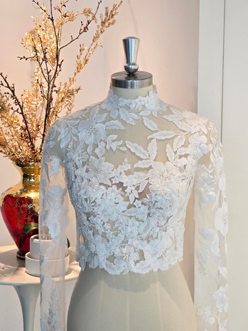 高級繡花蕾絲 高領長袖外套  美國最受歡迎款式