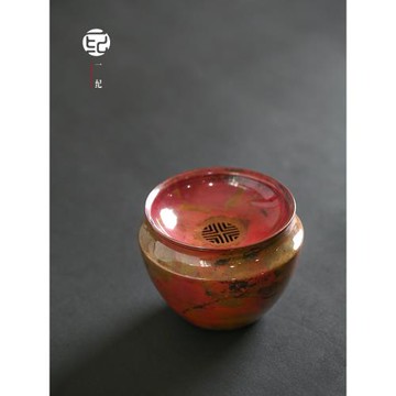 日式手工燒色紫銅建水茶洗功夫茶具茶水盂帶蓋茶盂缽型過濾茶渣缸