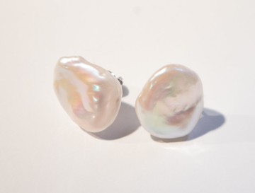 925純銀23mm天然淡水天然巴洛克珍珠耳環Keshi