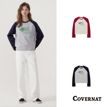 [COVERNAT]25SS 插肩袖大學t 女士美式t 春季圓領長袖T恤 打底衫（多色任選）