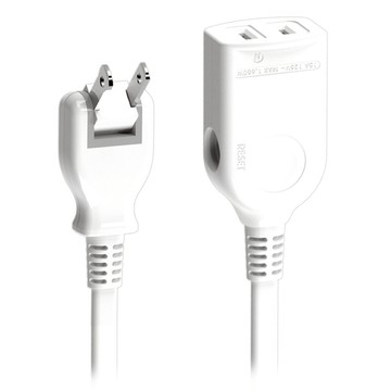 電太郎 任易轉中繼型延長線 2孔 180°轉向平貼式插頭 4N級高純度無氧銅  白色  90cm  1個