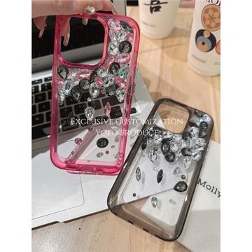 YOLO 太芭比太閃了！新款個性y2k甜酷黑粉系爆閃寶石水鉆手機殼適用iPhone16Promax15Pro14水晶全包軟殼13/12