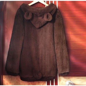 2024冬裝新可愛小熊or小兔子帶耳朵和尾巴卡通毛絨絨外套連帽衛衣