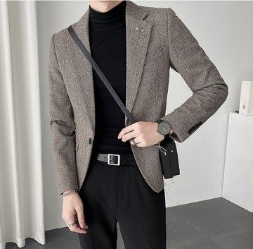 FINDSENSE X  男士夾克修身西裝服休極間小西裝外套