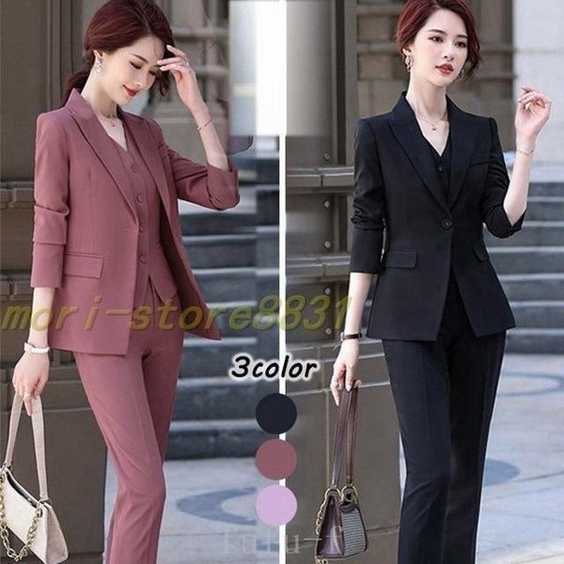 レディースフォーマルオフィススーツ秋春ピンクスーツブラックパンツスーツ2点セット大きいサイズビジネススーツ通勤olスーツセット 通販 Lineポイント最大0 5 Get Lineショッピング