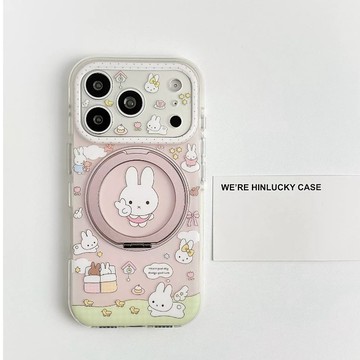 ins日韓 奶係少女心 春日櫻花粉 米菲兔 iPhone 17 16 15 Pro max 防摔手機殼 360°旋轉支架