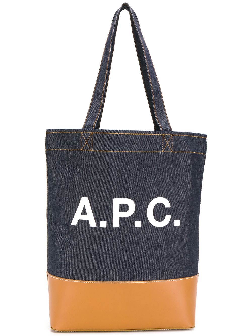 A.P.C. - logo print denim tote - women - Cotton/Polyurethane/Calf Leather - One Size - Blue