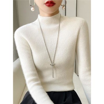 爆款！無縫一體半高領羊絨衫女山羊絨毛衣秋冬純色修身羊毛打底衫