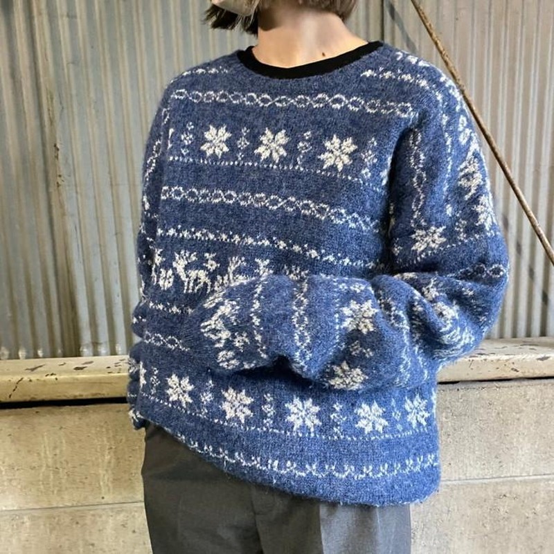 90年代 Woolrich ウールリッチ ノルディック柄 ウールニットセーター ...