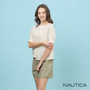 NAUTICA 官方旗艦 女裝 都會風知性五分袖上衣-米色