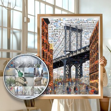 從布魯克林看曼哈頓大橋景觀版畫 - 紐約市充滿活力的畫布藝術