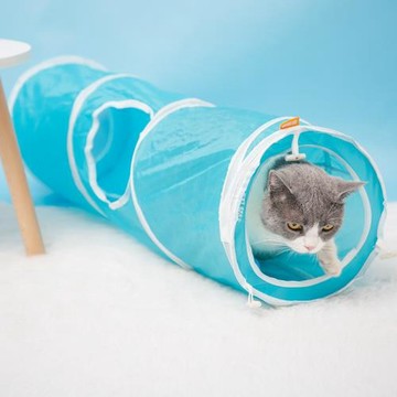 田田貓貓隧道螺旋純色加長型90cm貓窩貓玩具寵物用品天藍色粉色
