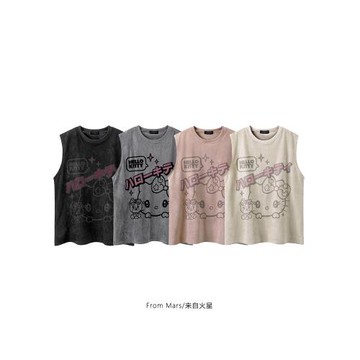 From Mars 享受當夏 國潮牌ins卡通印花無袖寬松坎肩背心情侶百搭