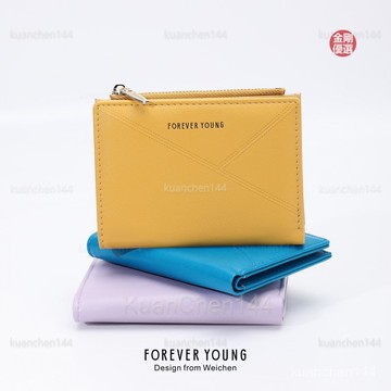 皮夾女 女錢包 女錢包 多卡位 大容量 零錢包 FOREVER YOUNG專供新款錢包女式錢夾韓版兩折拉鏈零錢包 手拿包