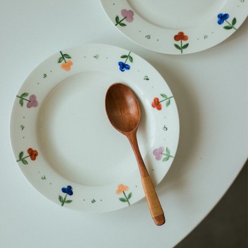 手繪清新可愛盤子骨瓷湯盤平盤牛排盤陶瓷菜盤早餐盤創意拍照家用